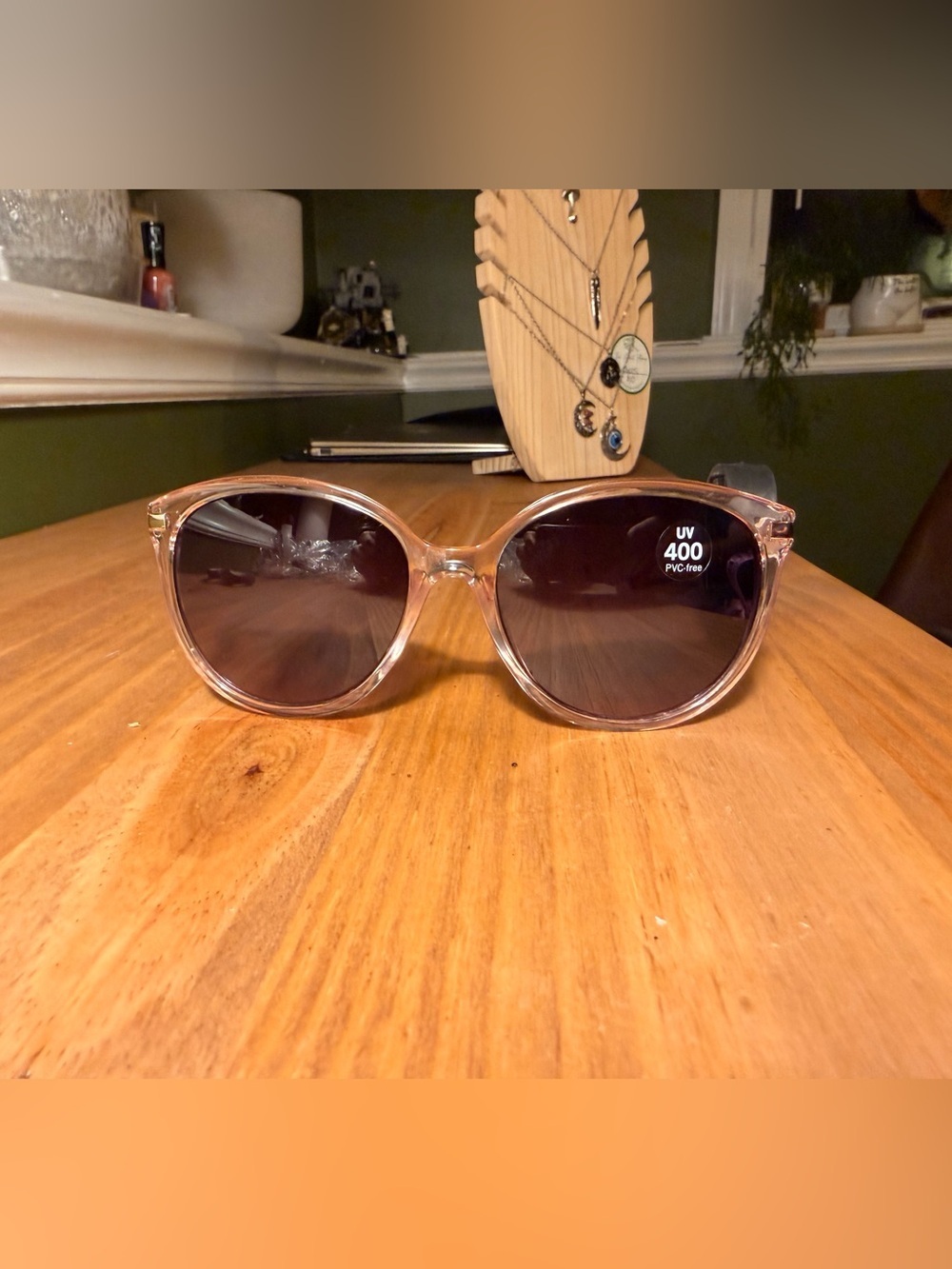 Rose Clear Frame Sunglasses with Dark Lenses